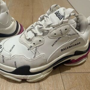 Balenciaga White and Black Logo Sneakers